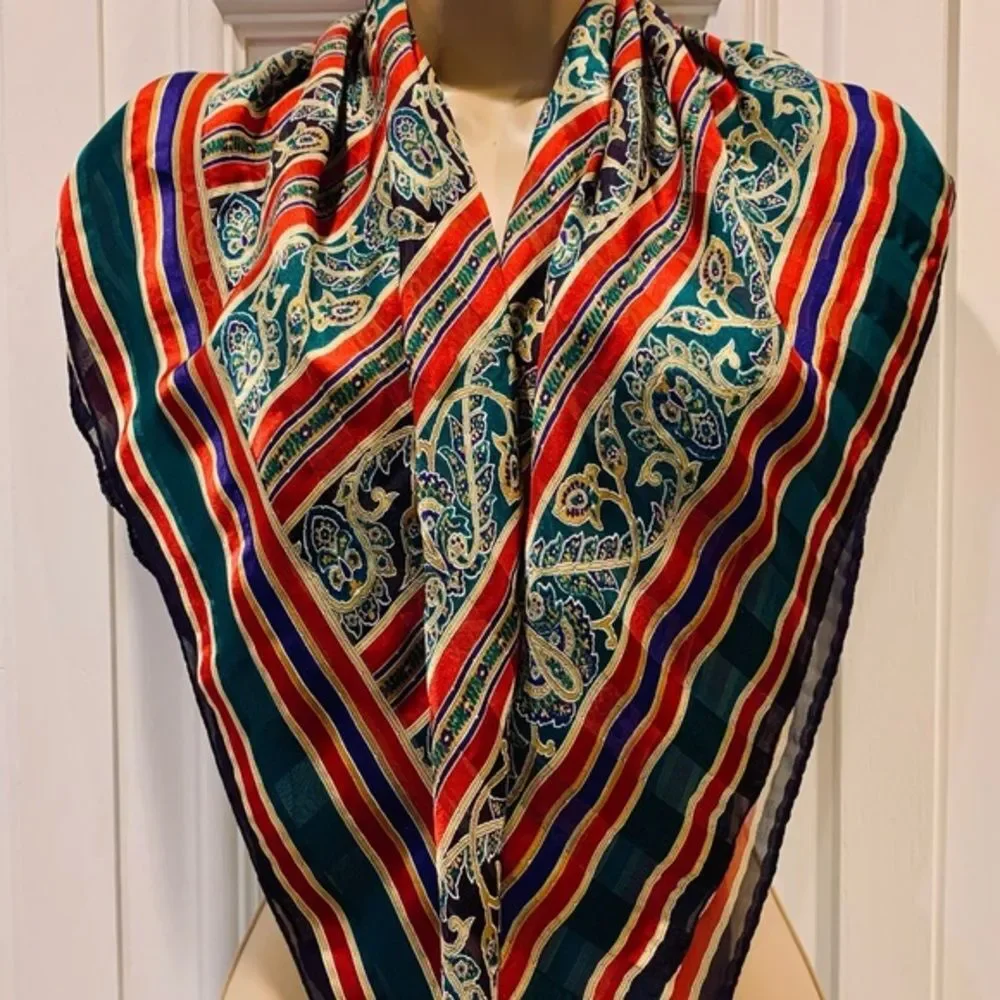 100% Red‎ & Green Silk Scarf